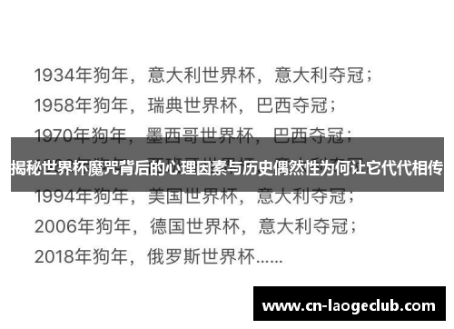 揭秘世界杯魔咒背后的心理因素与历史偶然性为何让它代代相传